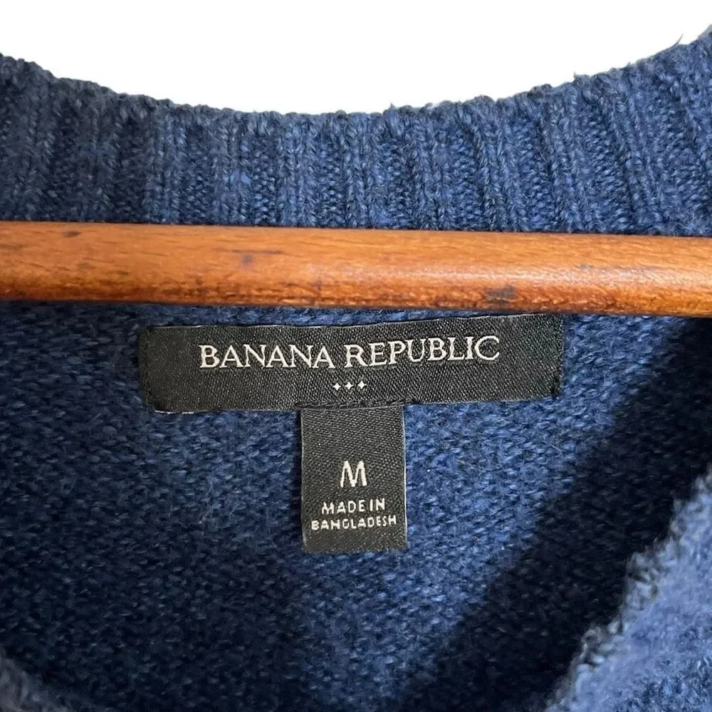 Banana Republic Cotton Blend Knit Crew Neck Pullover Sweater Navy Blue Sz Medium